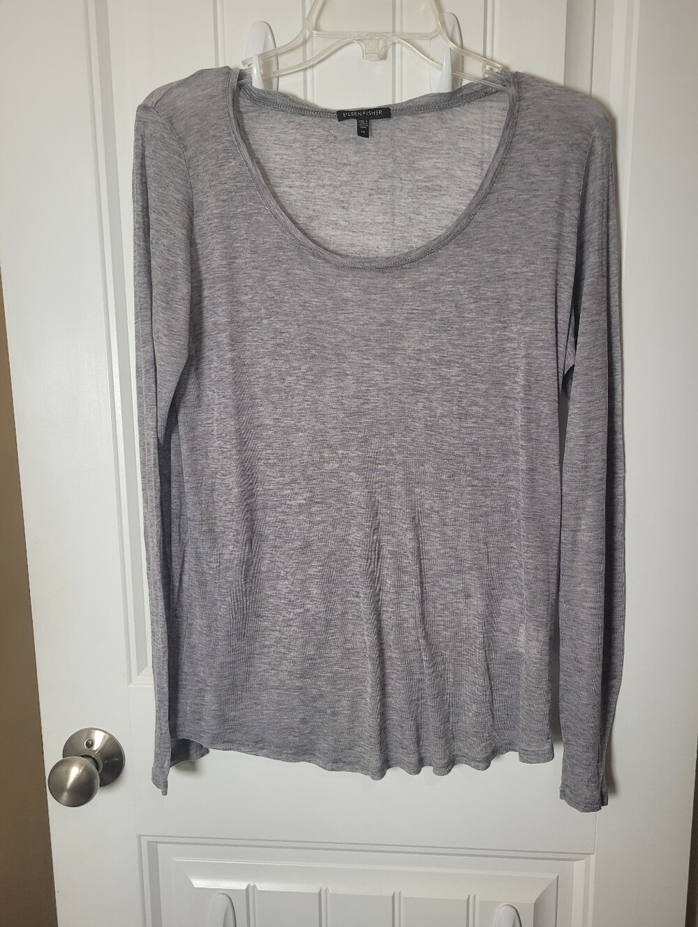 Eileen Fisher Light Gray Scoop Neck Long-Sleeve Top